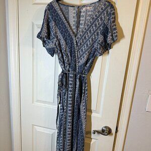 Midi Blue Patterned Sleeve Dress